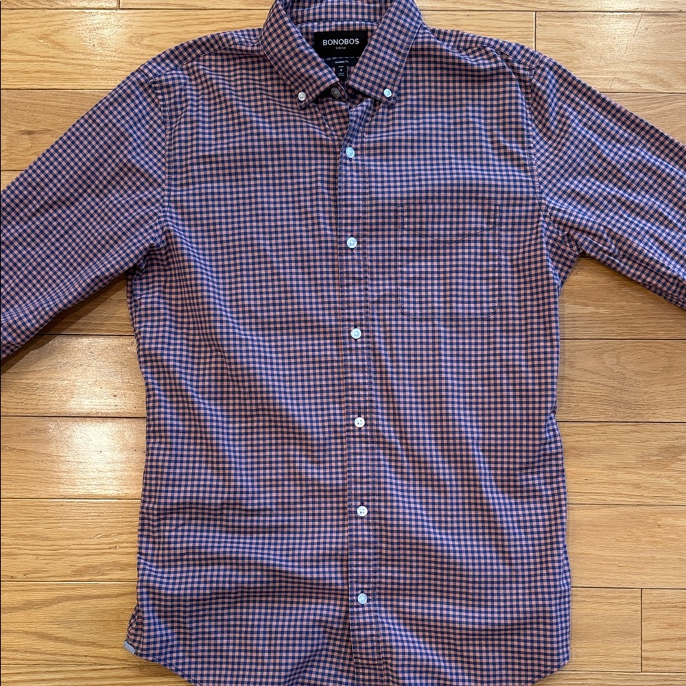 Bonobos Orange and Blue Checkered Casual Button Down Shirt